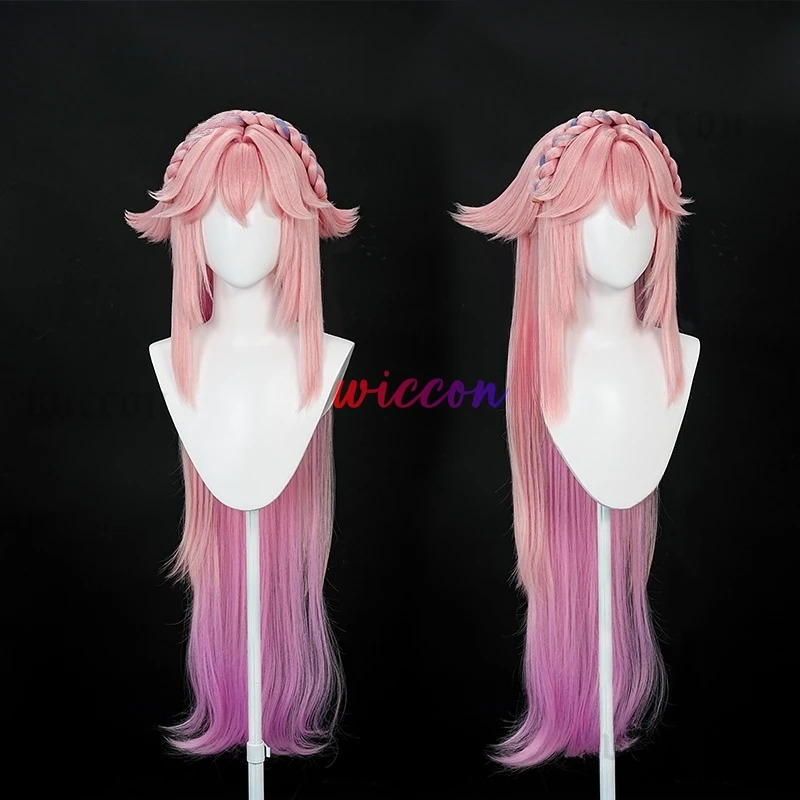 Game Genshin Impact Latest Yae Miko Cosplay Wig Cherry Powder Pink Gradien 100cm Long Hair Hallowmas Carnival Role