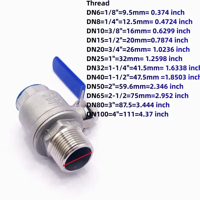 Наружная резьба к внутренней резьбе нержавеющая сталь 304 2P полный порт шаровой