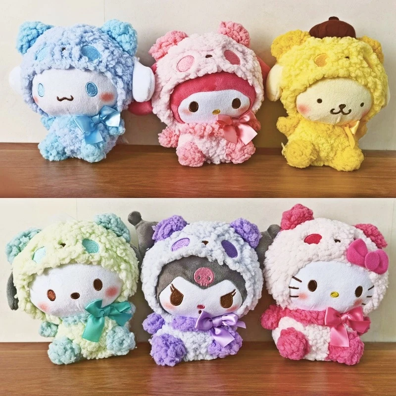 

Furyu Kawaii Sanrios Panda Costumes Sitting Position HelloKittys Cinnamorolls Dolls Anime Kuromis Toys for Kids Christmas Gifts