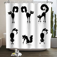 black cat silhouette and gray mosaic fabric shower curtain waterproof bath decor bathroom curtain with hooks 180x180