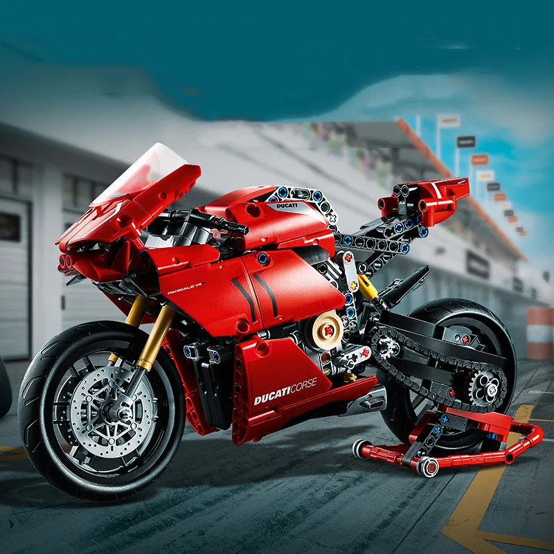 Фото Технологичный конструктор мотоцикла Ducati MOC 42107, модель локомотива, механическая сборная модель из кирпичиков, игрушка для детей, подарок 10272 №2