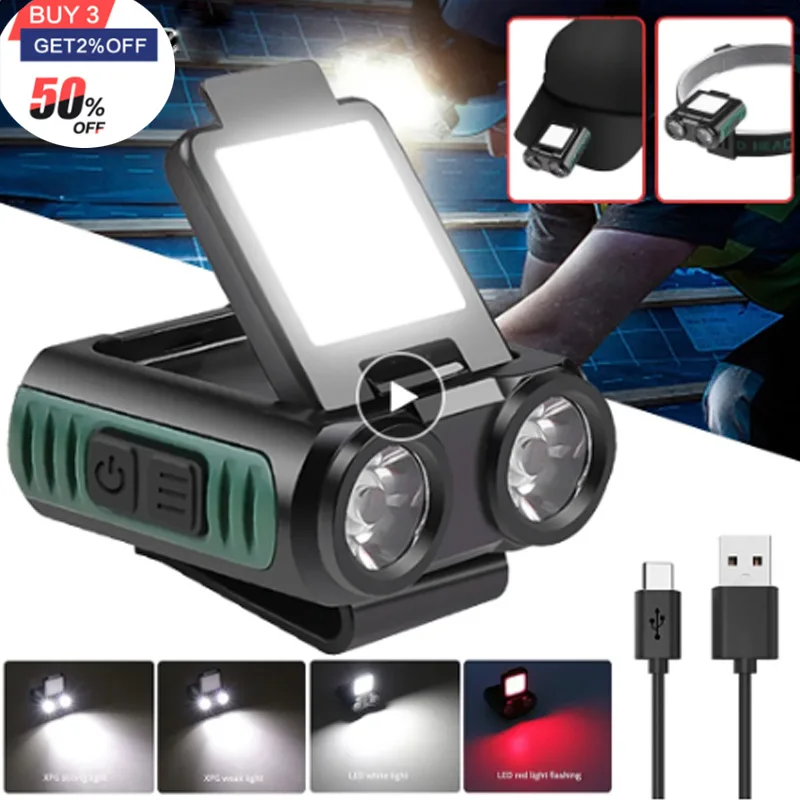 

LED Clip Cap Light Sensor Hat Clip Headlamp USB Rechargeable Head Torch Work Light Outdoor Camping Fishing Lantern Head Flashlig