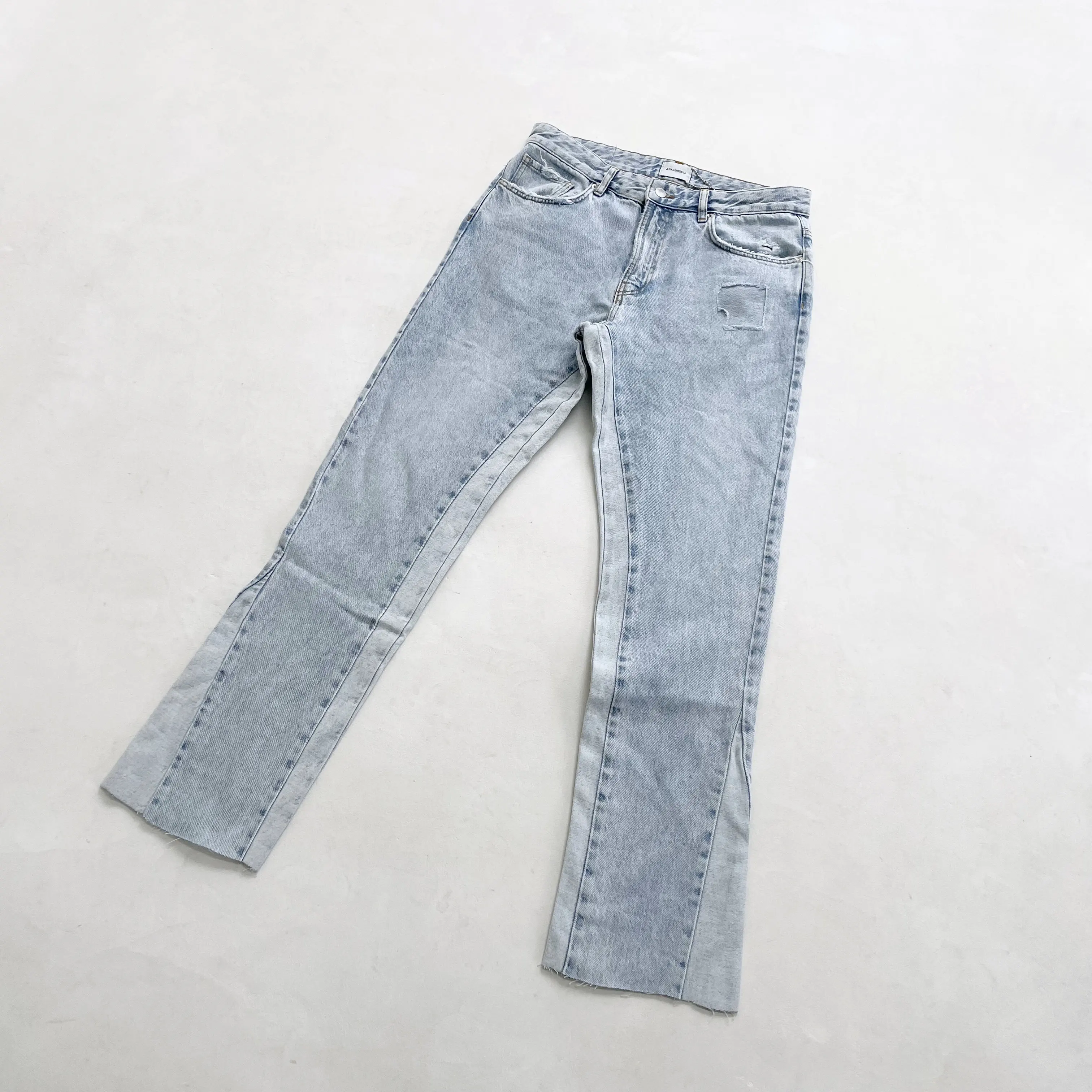 Askyruself new spring and fall men and women high street patchwork splicing washed and frayed destruction blue loose jeans