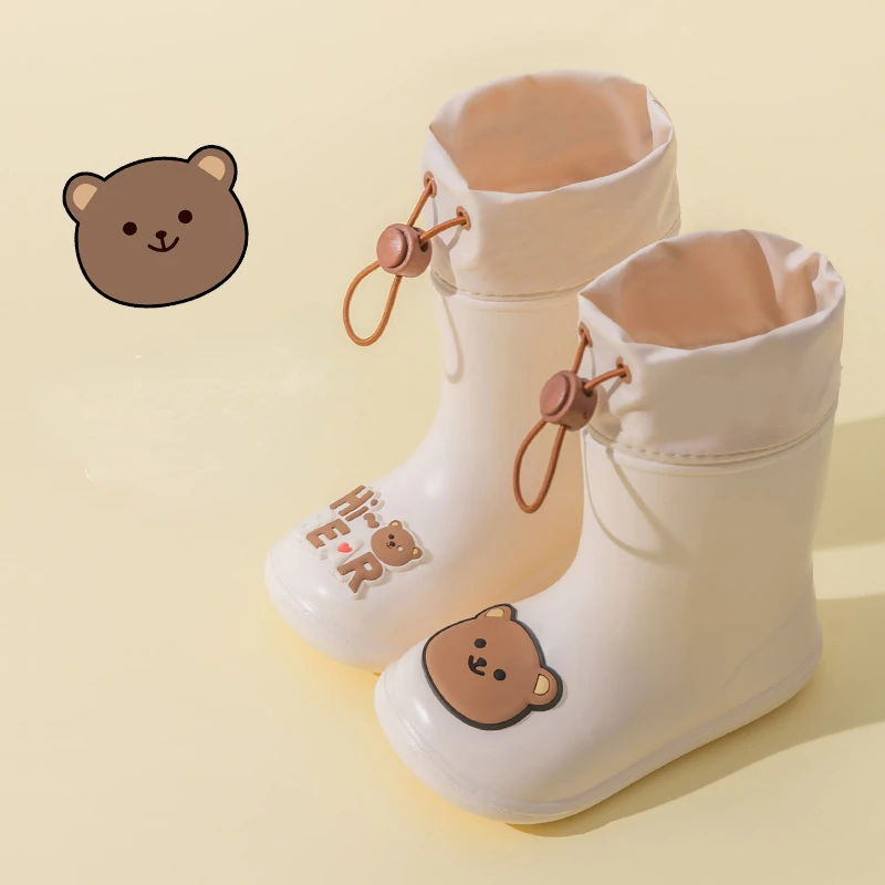 Cartoon Children Rain Boots Toddler Waterproof Children Shoes EVA Lightweight Warm Kids Water Shoes Non-slip Baby Sneakers