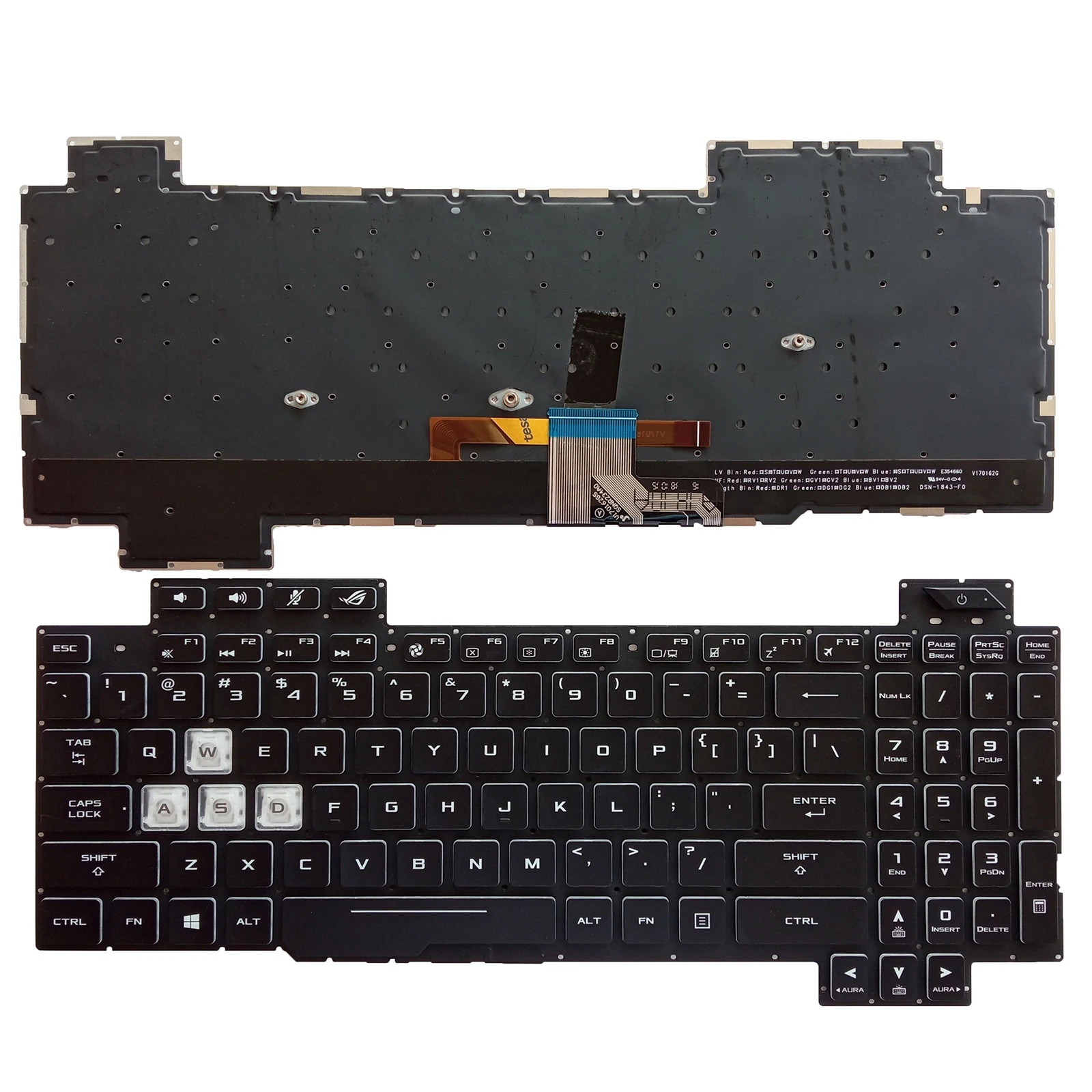 Фото Оригинальная американская клавиатура для ноутбуков ASUS ROG Strix Scar II GL704 Series (модели GL704GM-DH74, GL704GV-DS74, GL704GW-DS76) с подсветкой №1