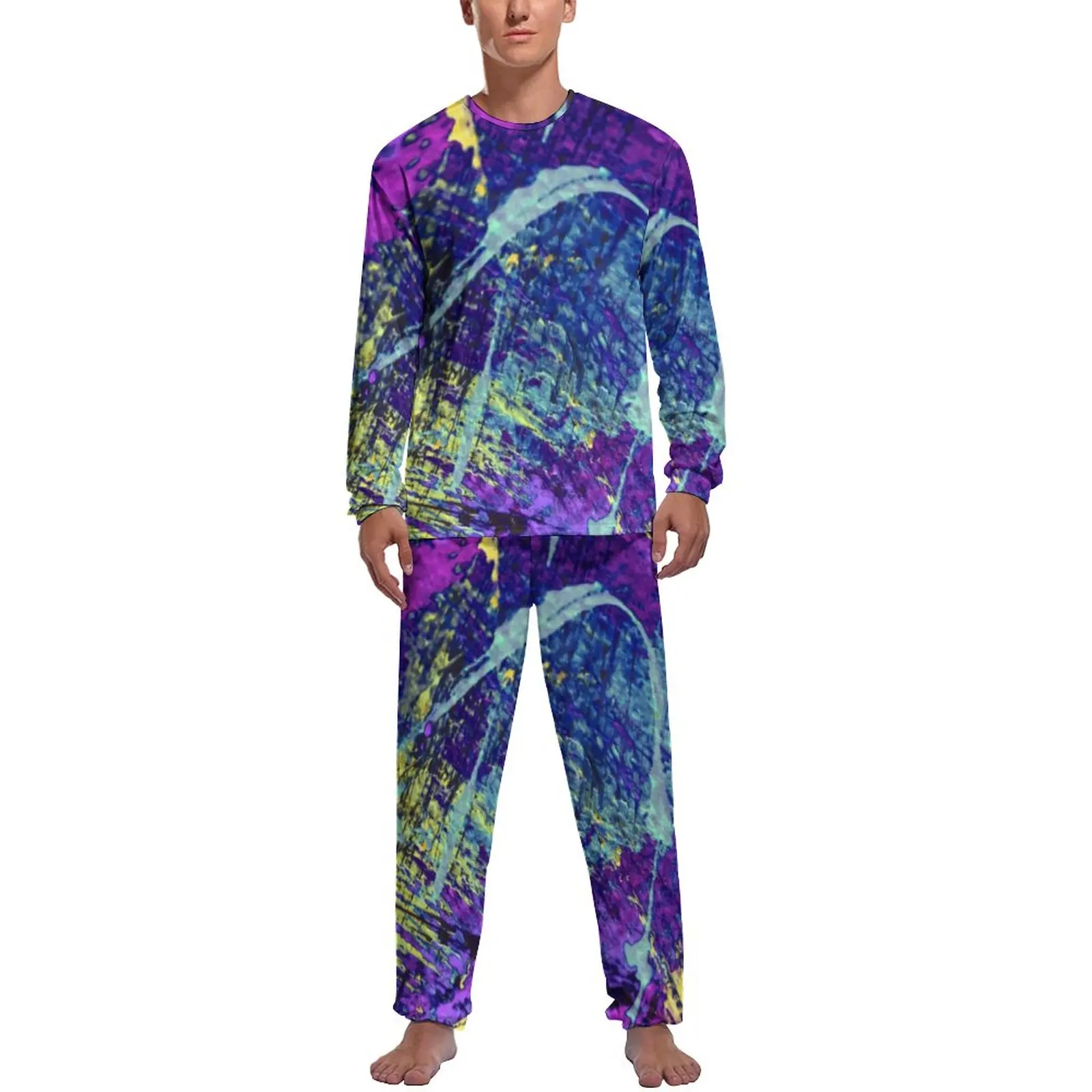 Ink Splash Pajamas Spring 2 Pieces Colorful Print Cute Pajama Sets Men Long Sleeve Night Custom Sleepwear