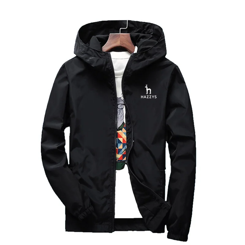 

Men's jacket HAZZYS printed polyester spring and autumn lightweight hooded jacket Casual outdoor sports jacket Zip placket
