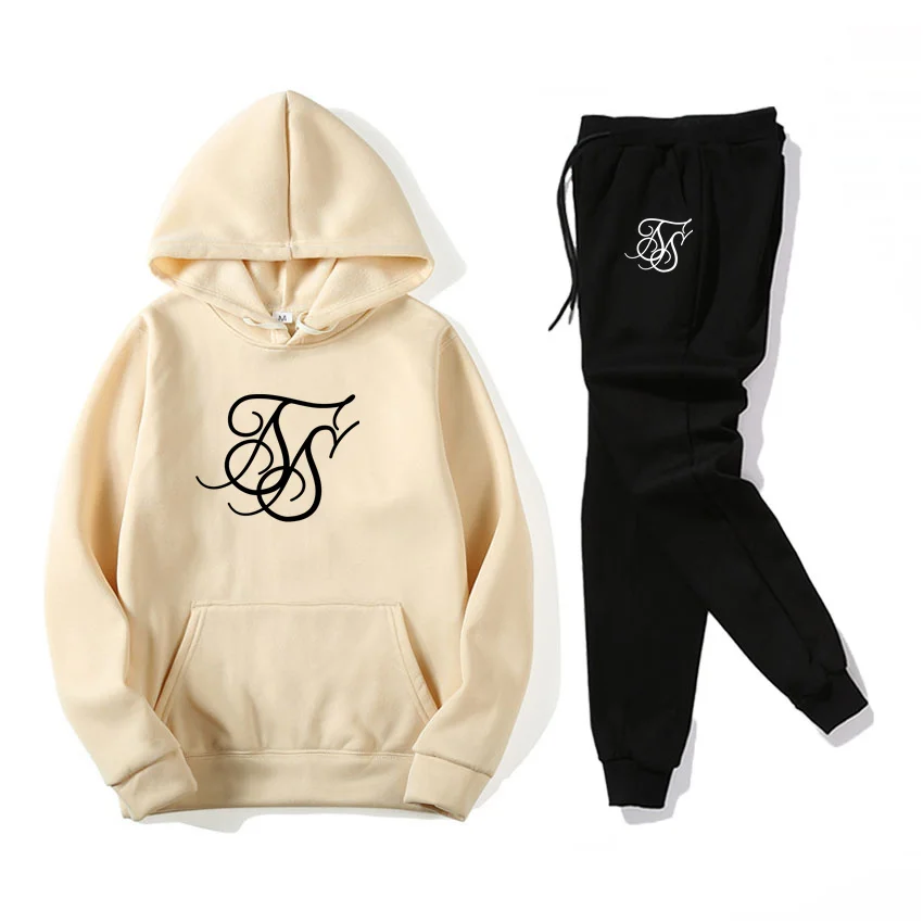 

Men's Hoodie suit fashion sik silk brand print autumn casual Hoodie+pants men suit sports two piece Men Clothes Sportswear Sets