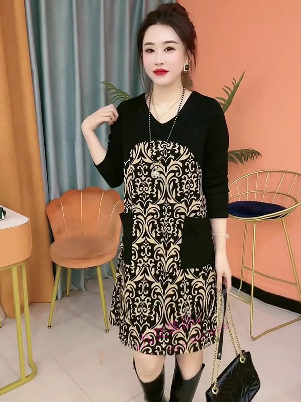 Элегантное цветное лоскутное платье в стиле ретро женская весенне-осенняя