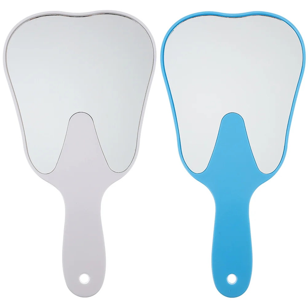 

2 Pcs Tooth Shaped Mirror Handheld Clinics Mirrors Dental Tools Portable Dentists Pocket Pvc Supply Handle Inspection