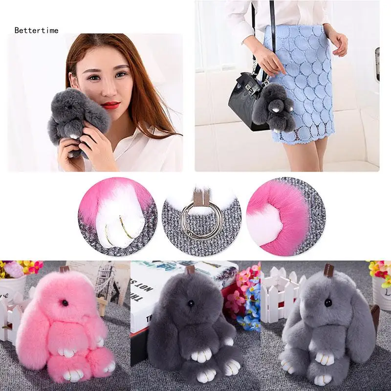 

B36D Bunny Rabbit Fur Bag Handbag Keychain Pom for DOLL Ball for KEY Chain Ring