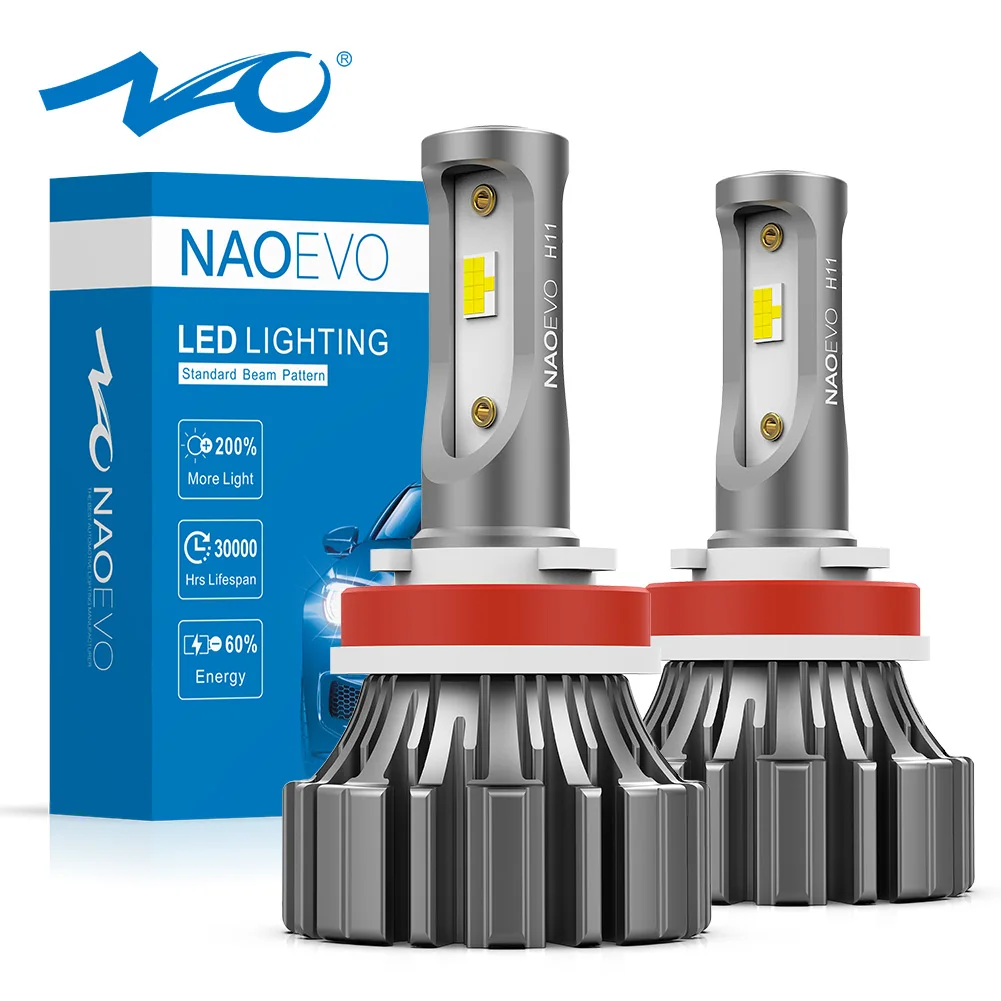 NAO 18000lm H11 Led Fanless Car Headlight Bulb H4 LED H7 HB4 HB3 H9 H8 9005 9006 Mini Size CSP Auto Fog Light 6000K White 2Pcs