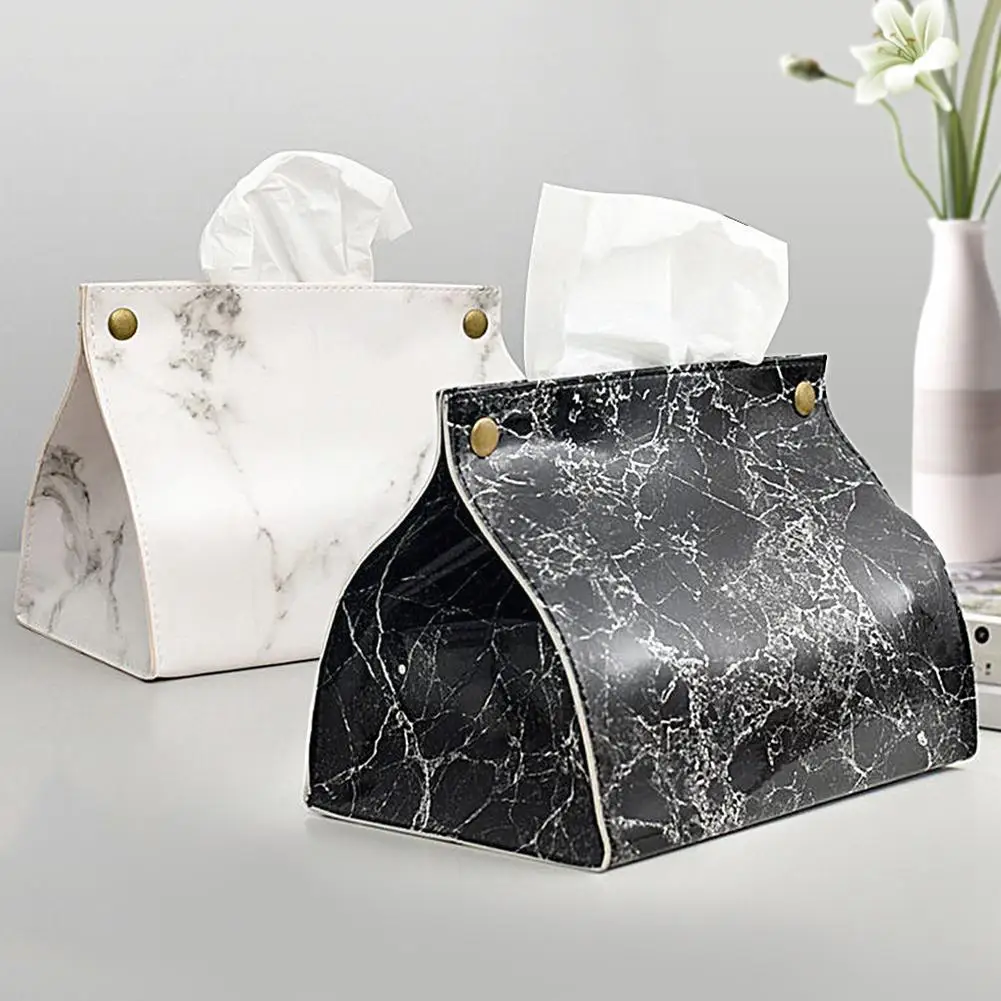 

Tissue Box Container Pu Leather Marble Pattern Bag Organizer Tissue Papers Cosmetic Holder Pouch Napkin Box F2c0
