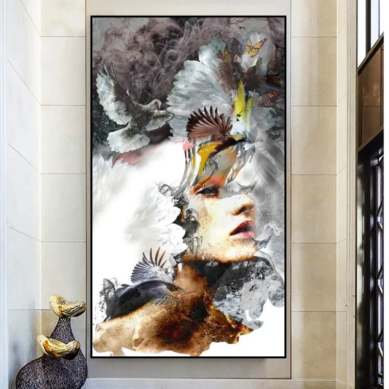 

Modern Abstract Women Portrait Painting Eagle Clouds Landscape Posters Canvas Printing Wall Art Pictures for Home Decor Cuadros
