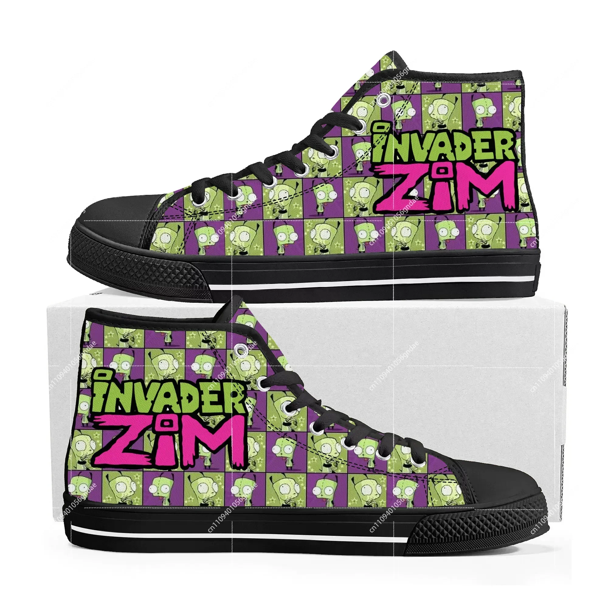 Фото Кроссовки Hot Animation Invader High Top с мультяшным принтом Zim, мужские, женские, подростковые, высококачественные холщовые кроссовки, изготовленные на заказ, парные кроссовки №2