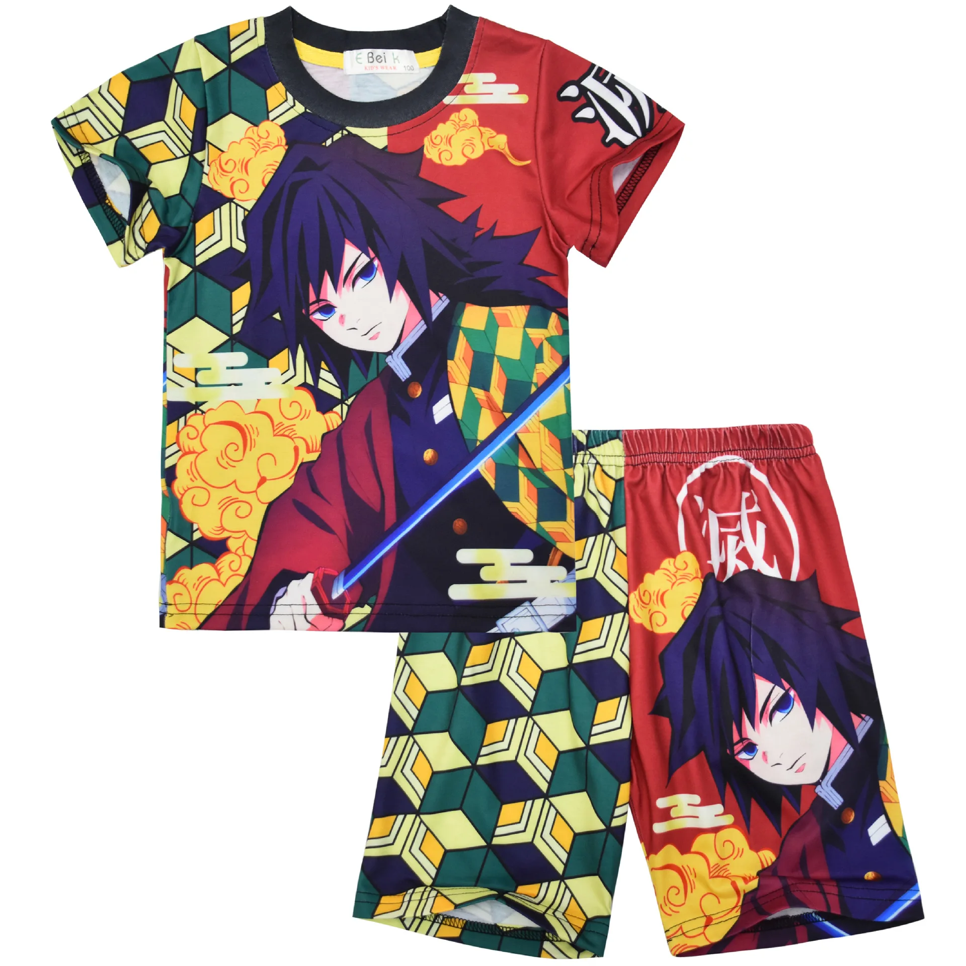 

Demon Slayer Tomioka Giyuu Children's home service suit short-sleeved two-piece two-tone panel pajamas