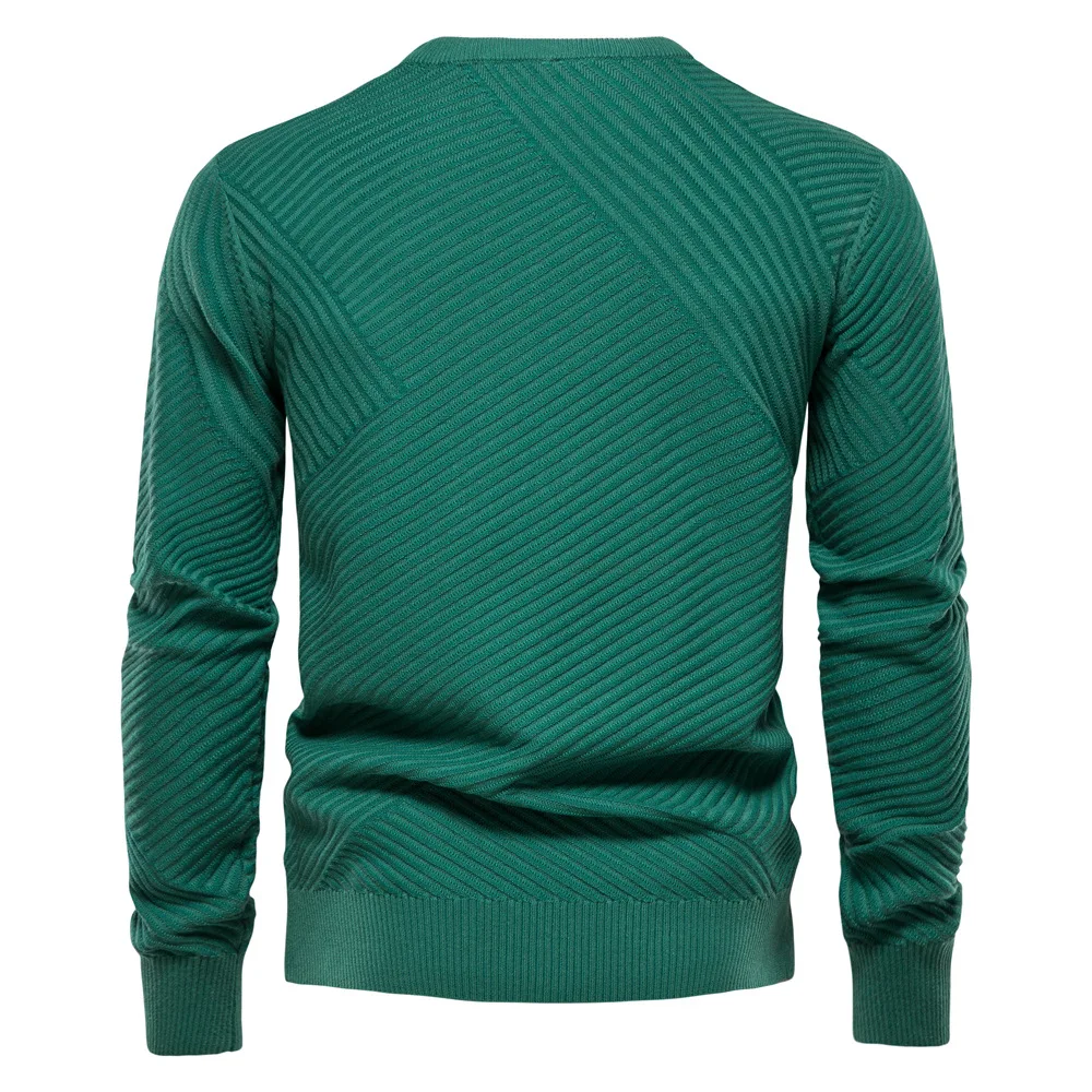 Solid Color Cotton Men's Sweater Striped O-Neck Knitted Pullover for Men Casual High Quality New Winter Sweater Men