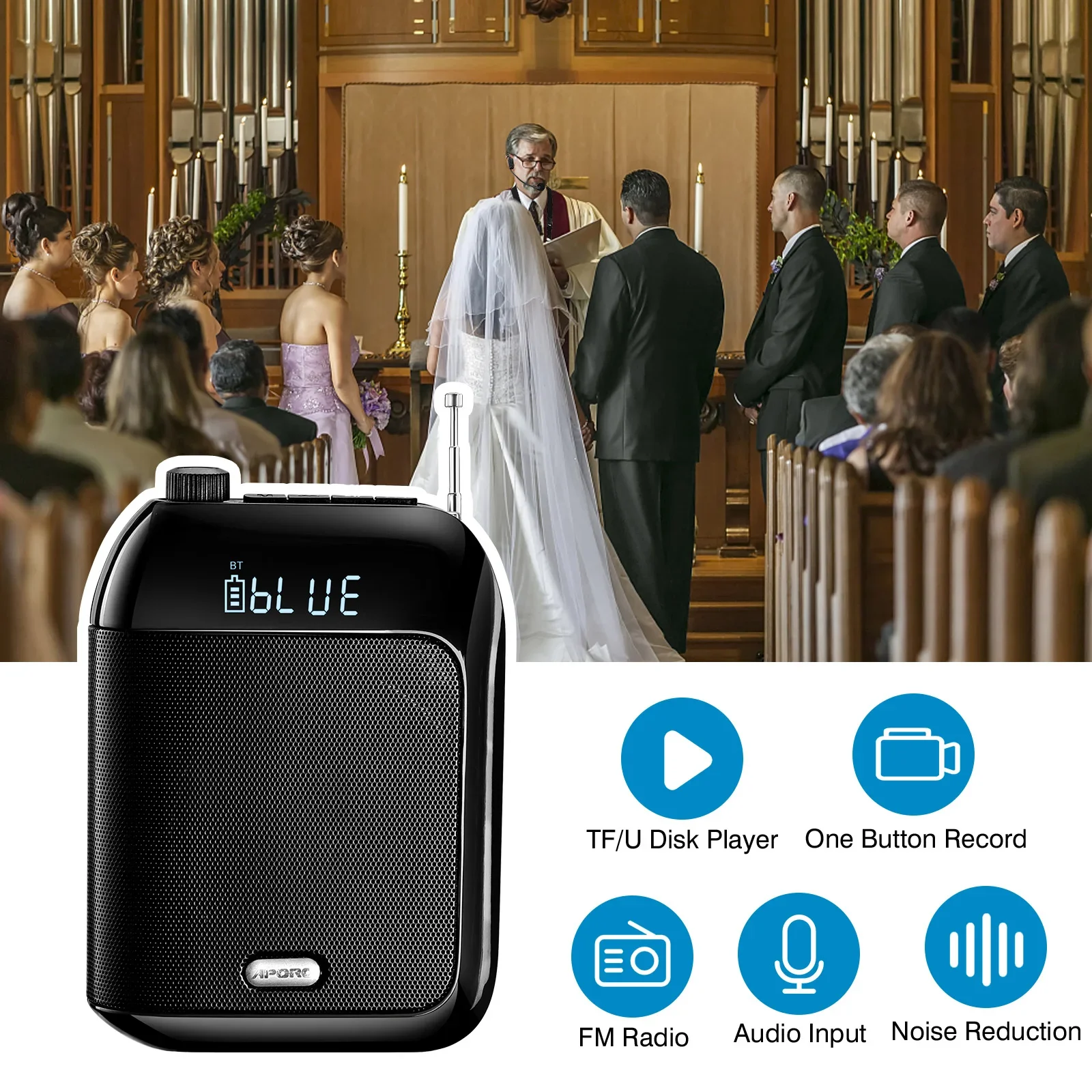 Фото Новый портативный Bluetooth UHF беспроводной усилитель голоса T9 для преподавания, лекций, экскурсий, презентаций, с поддержкой USB-накопителя, мегафон, микрофон, динамик №3