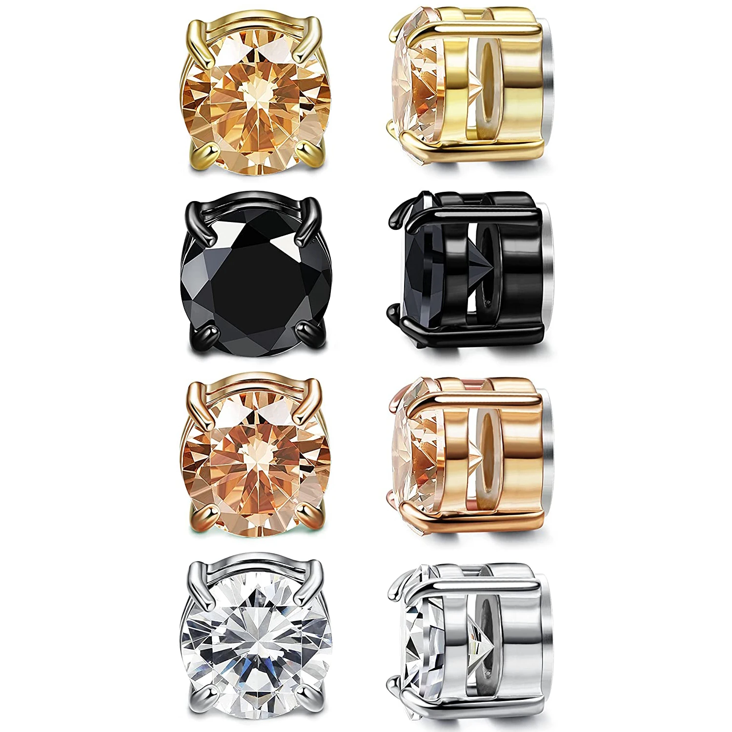 

4 пары, круглые серьги-гвоздики с фианитами