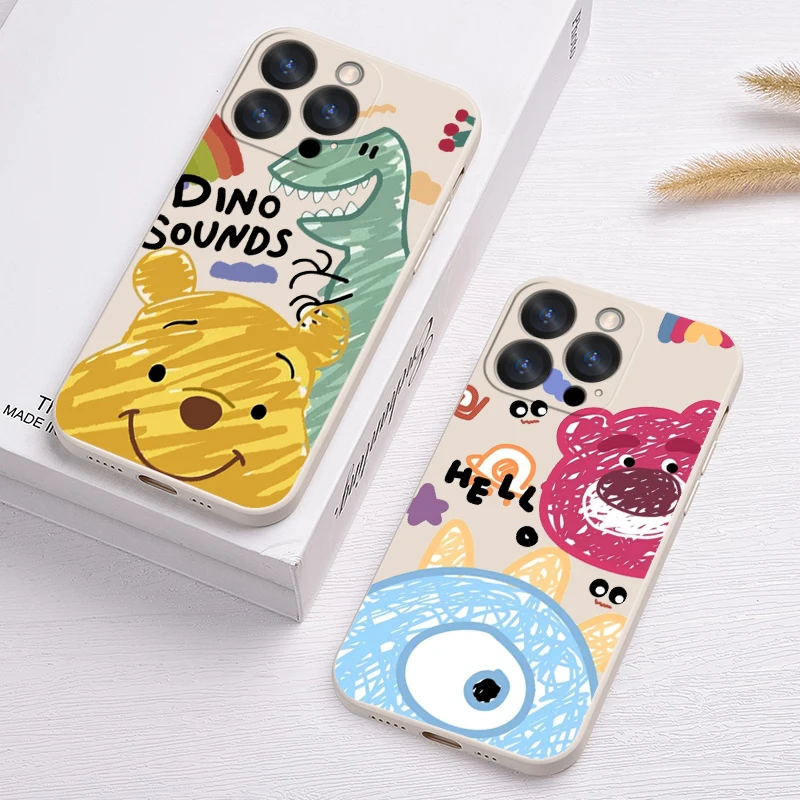 

Disney Winnie the Pooh bear For Apple iPhone 14 13 12 11 Pro Max Plus XS XR X 8 7 SE Liquid Rope Phone Case Capa Cover