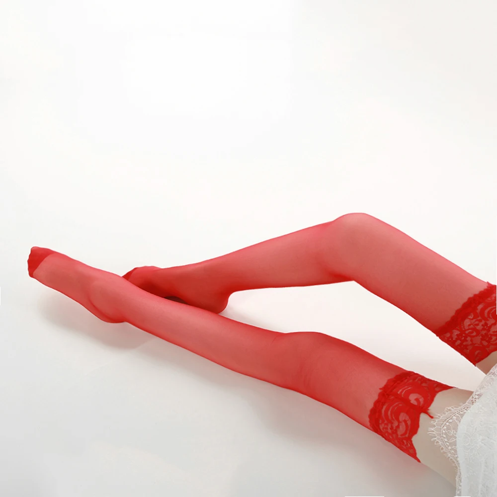 Модные женские пикантные высокие чулки прозрачные кружевные до бедра с верхом