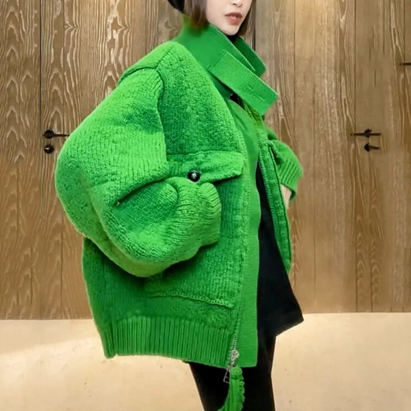 

Green Sweater Jacket Vest For Women 2021 New Korean Dongdaemun Autumn And Winter Thickening Hemmed Sweater Top