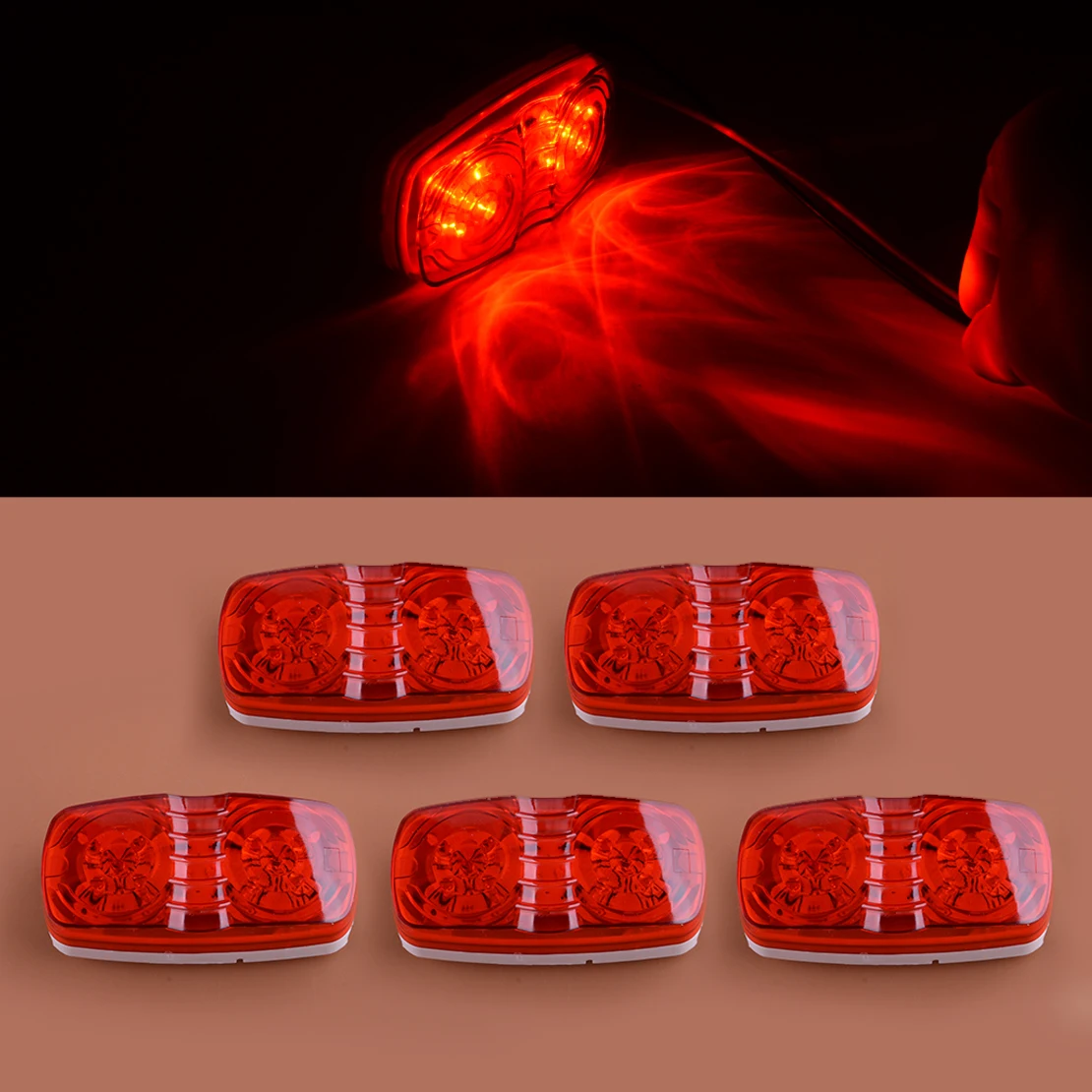 

5Pcs Red 10 LED Front Rear Side Marker Clearance Light Indicator Lamp Double Bullseye for Truck Camper Trailer Pickup 12V/24V