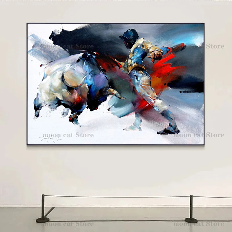 Абстрактный злый бык борьба с животными акварельный плакат мотивация