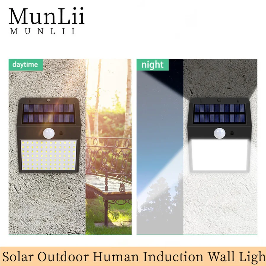 

MUNLII Solar Outdoor Wall Light Human Induction Waterproof Solar Power Wall Lamp Garden Patio Porch Garage Security Lighting