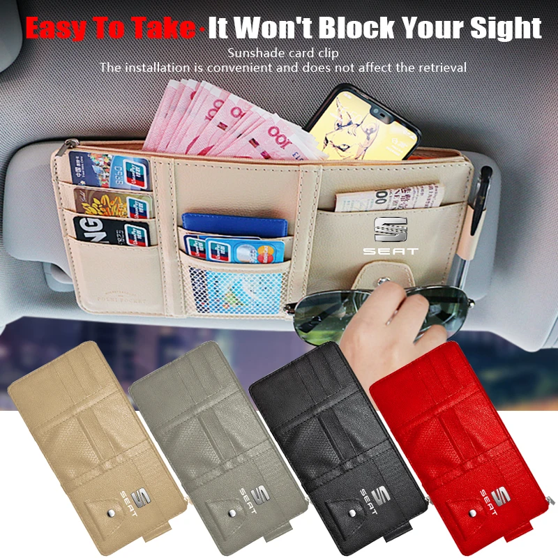 

Car Styling Car Sun Visor Organizer Sunglasses Holder Storage Bag For Seat Leon FR Altea Ibiza Cordoba Alhambra Arona Ateca Exeo