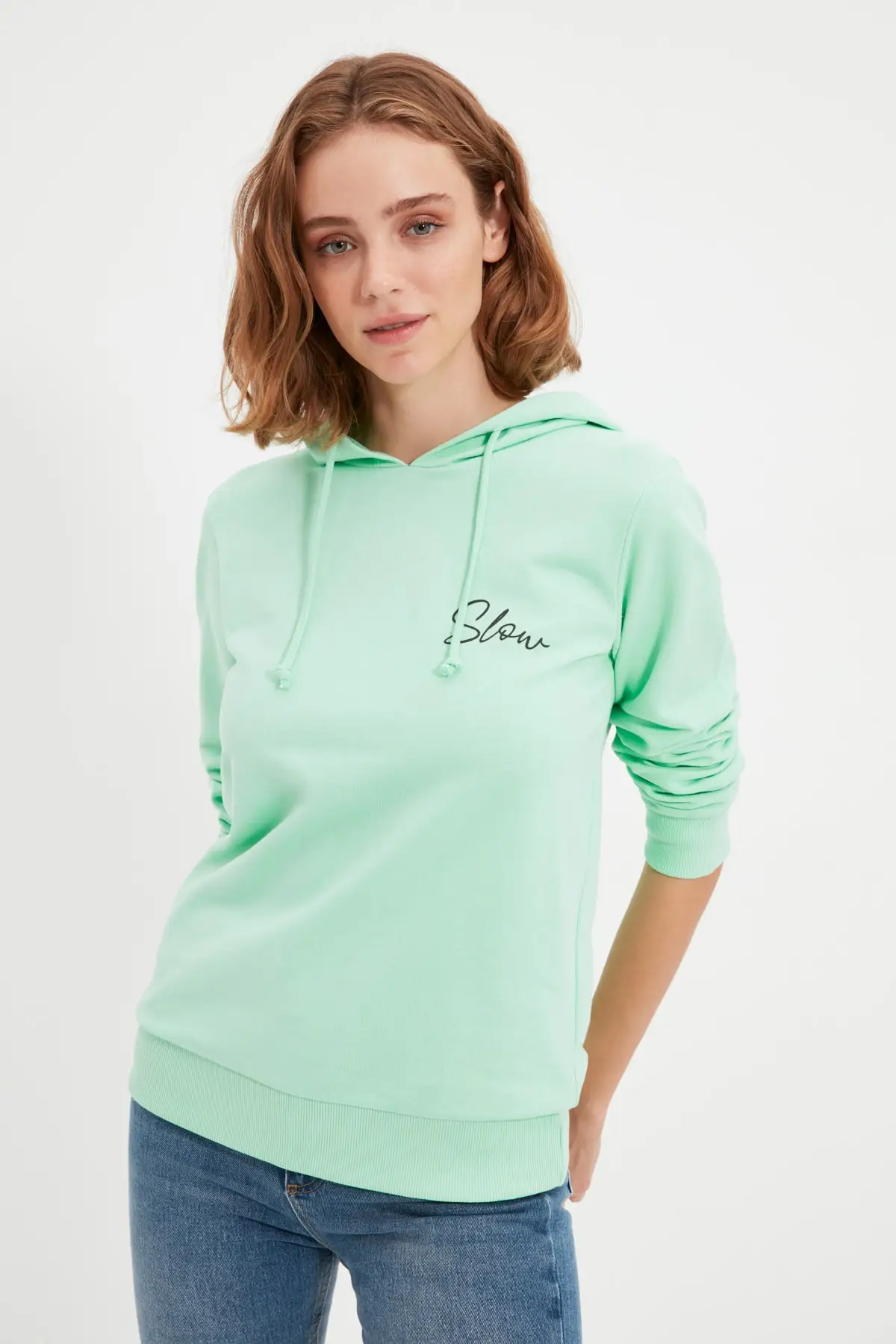 

Trendyol 100 Organic Cotton Basic Hooded and Printed Knitted Sweatshirt TWOAW22SW0856