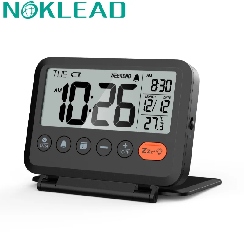 

NOKLEAD Fold Mini Travel Clock With Calendar Home Digital LCD Thermometer Clock Traveling Alarm Clock Portable Desktop Clock