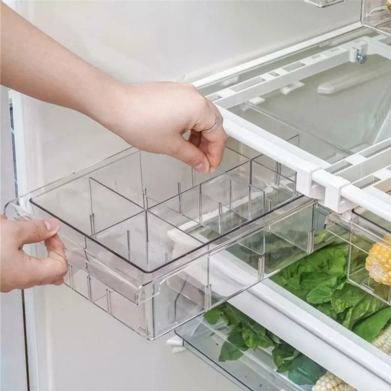 

Refrigerator Drawer Organizer Bin Transparent Fridge 1/4/8 Compartment Storage Box Containers for Pantry Freezer Snack Container