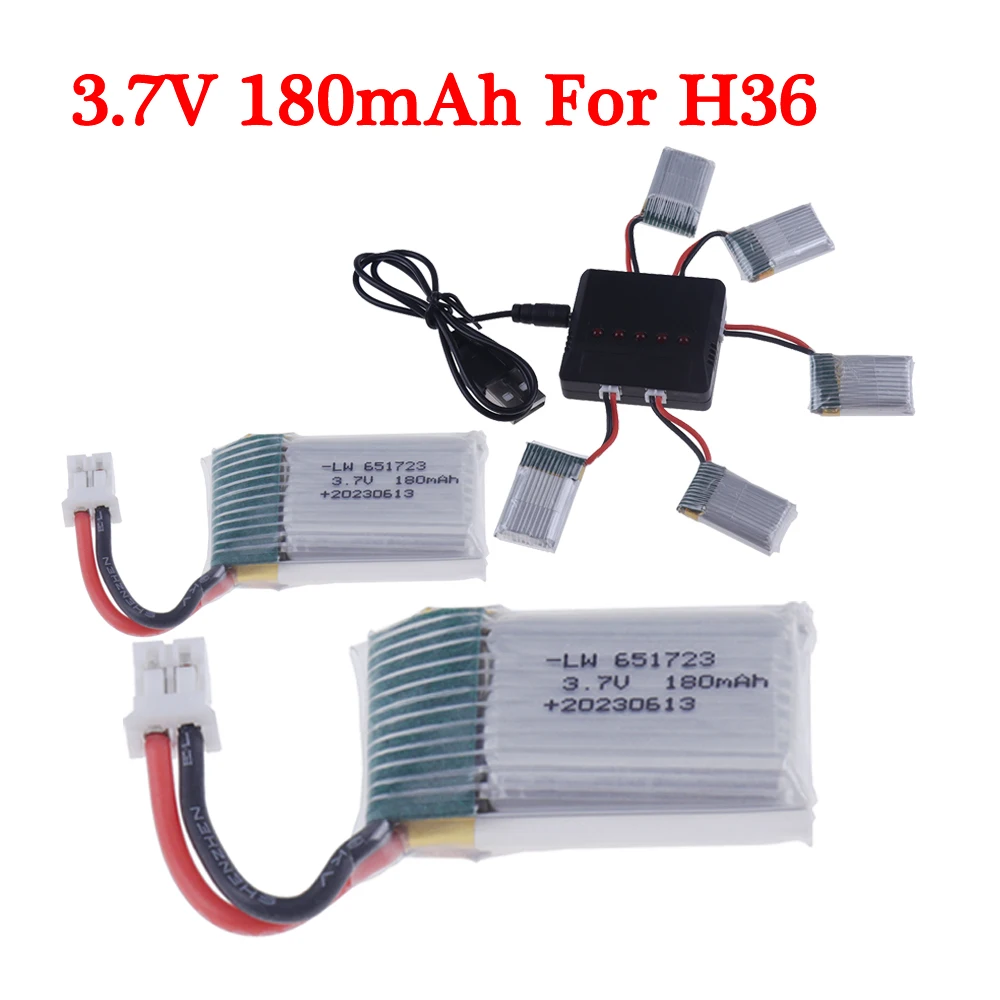 Аккумулятор дрона 3,7 в 180 мАч с зарядным устройством для JJRC H36 E010 E010C E011 E013 F36 NH010, запасные части для аккумулятора радиоуправляемого квадрокоптера 651723