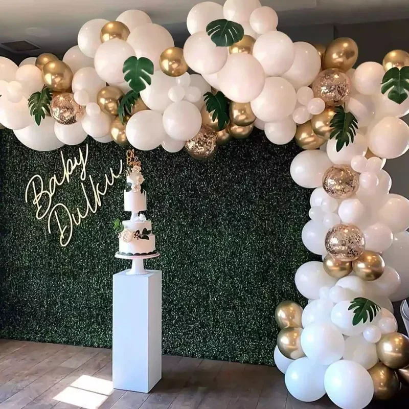 

2022 98Pcs White Balloon Garland Arch Kit Gold Confetti Latex Balloons for Wedding Kids Jungle Birthday Party Decorations Baby S