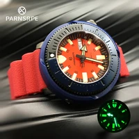 parnsrpe automatic mens watch nh36a movement sapphire glass water resistant steel case luminous monster red dial tuna diving