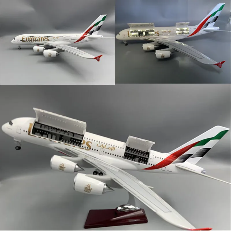 Фото Новый тип литья под давлением модель A380 Emirates Airways, смоляная открывающаяся дверь кабины, самолет с легкой коллекцией авиакомпании, подарки №1