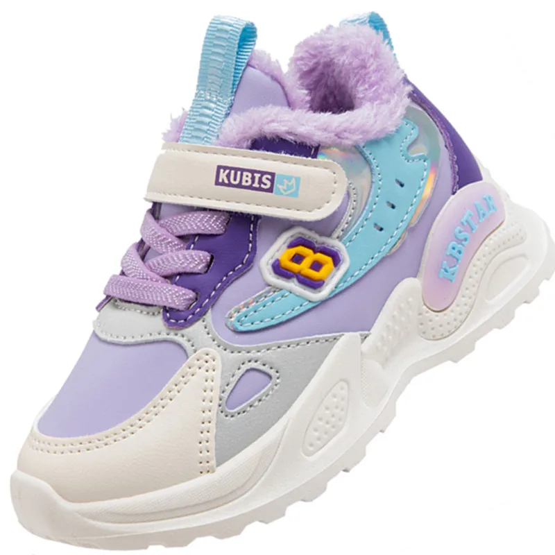 

Утолщенная плюшевая детская спортивная обувь для девочек, теплые детские зимние ботинки, повседневные кожаные детские кроссовки для бега, новинка зимы 2022, модная новинка