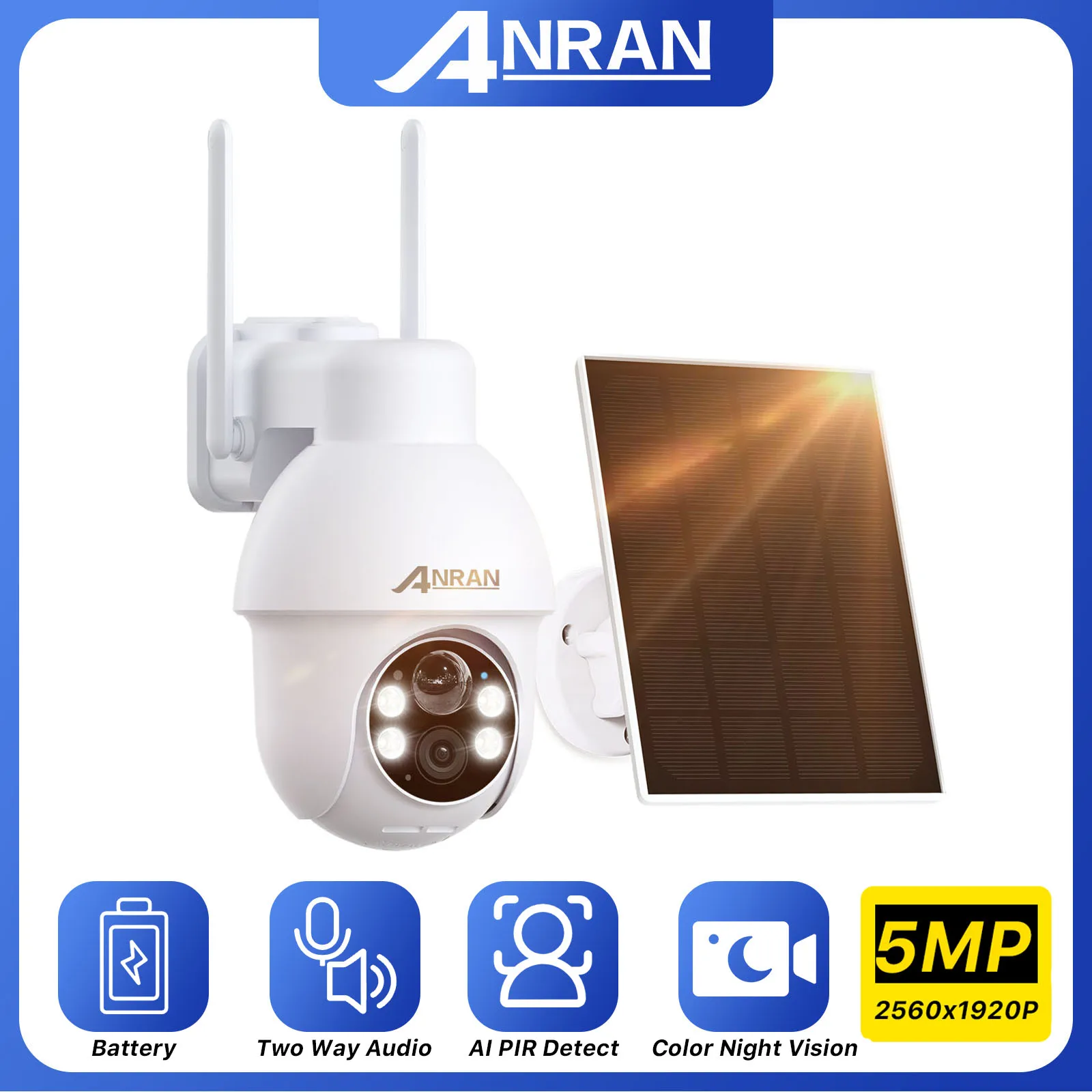 

ANRAN WIFI Solar Camera 5MP PIR Human Detection Outdoor Security With Solar Panel Battery Wireless Video Surveillance PTZ Camera