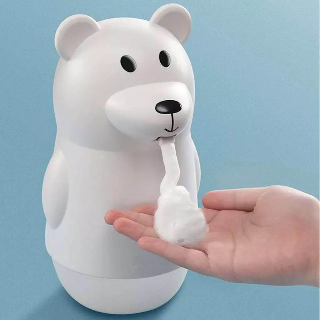 

Automatic Soap Dispenser Cute Bear Shape Infrared Sensor Touchless Soap Dispenser 300ml USB Rechargeable Foaming Soap Dispenser
