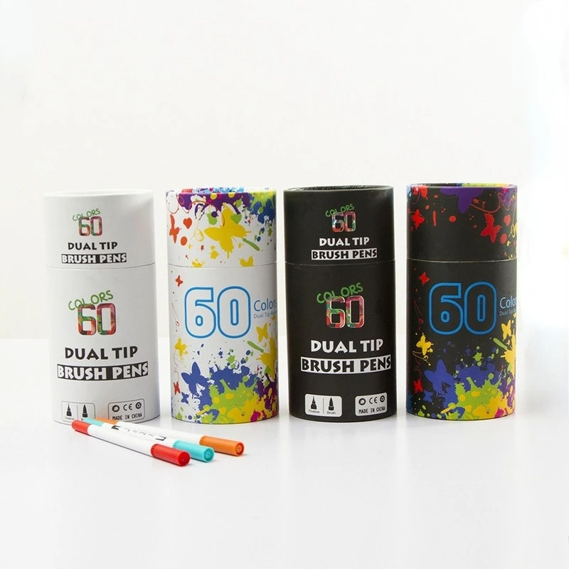 

60 цветов/бочка моющиеся двухсторонние акварельные кисти для студентов и детей могут использовать красящие маркеры на водной основе