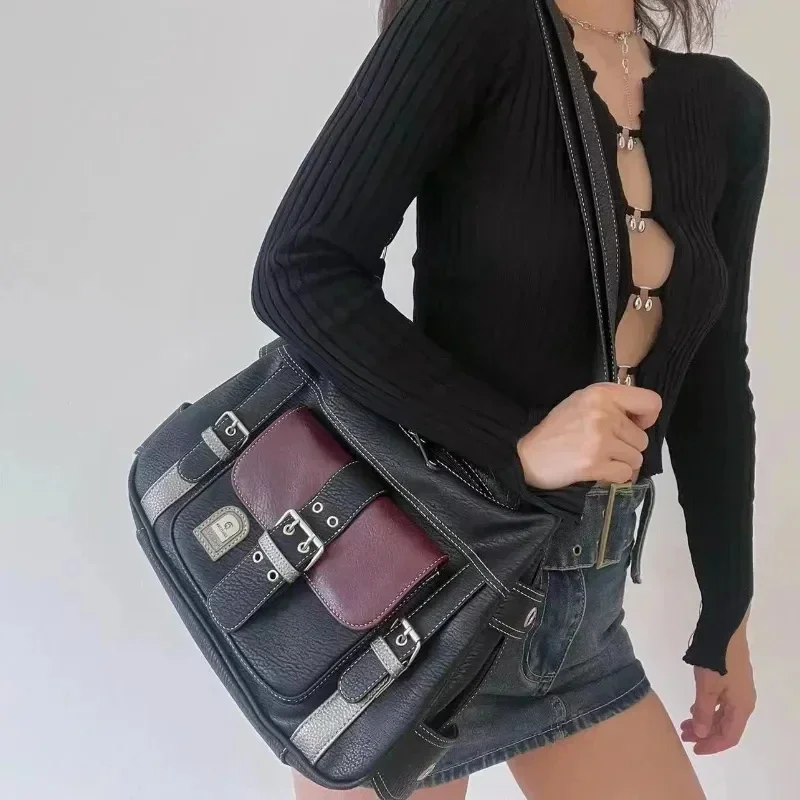 

Y2K Korean Black Hobo Shoulder Bag Harajuku Gothic Purse Vintage Ahetic Handbag Crossbody Messenger Baguette Tote Bags Women