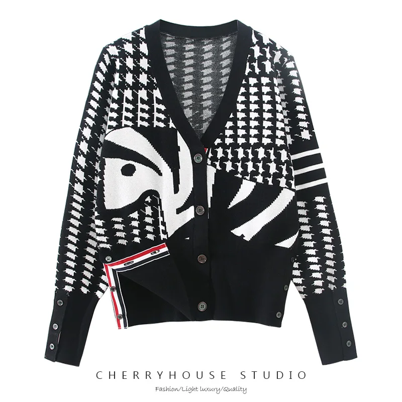 

Женский жаккардовый кардиган, плотный свитер-пальто с принтом зебры, Осень-зима 2022