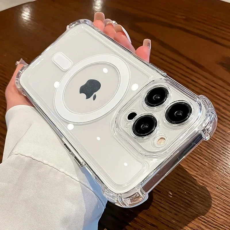Противоударный прозрачный магнитный чехол для телефона iPhone 16 15 14 13 11 12 Pro Max Plus
