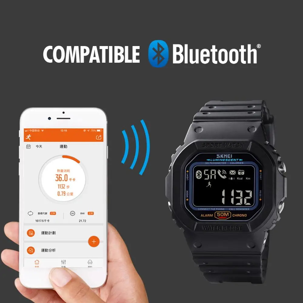 

SKMEI Smartwatch Watch Men Bluetooth Electronic Sport Watches Mens Pedometer Calorie Tracker For Huawei Iphone Reloj Inteligente