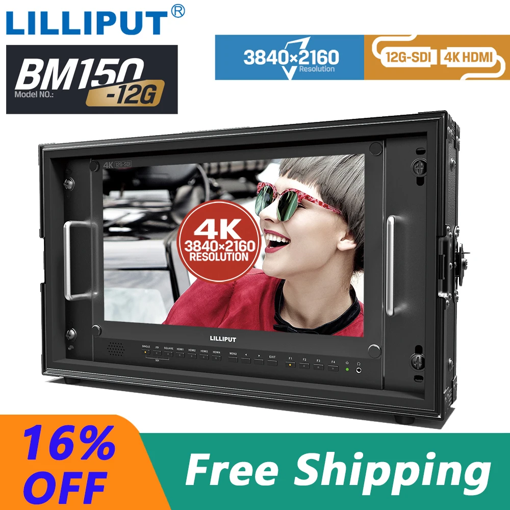 LILLIPUT BM150-12G 15,6 дюйма 3840x2160 12G-SDI 4K HDMI вход и выход 4K UHD трансляционный режиссерский монитор с квадратным экраном LILLIPUT BM150-12G 15,6 дюйма 3840x2160 12G-SDI 4K HDMI вход и выход 4K UHD трансляционный режиссерский монитор с квадратным экраном