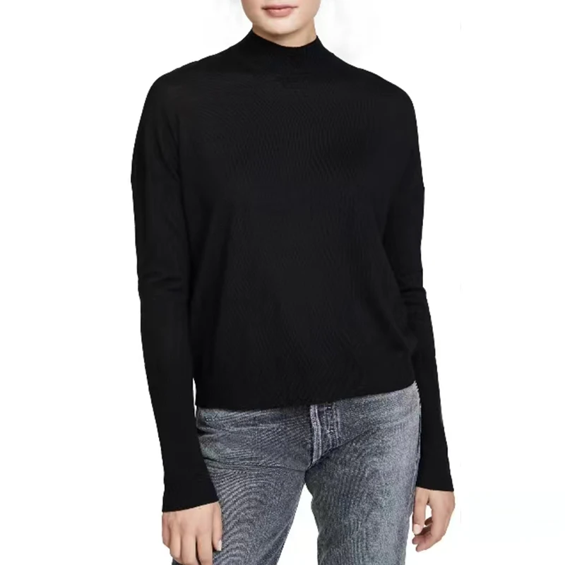 Женская трикотажная рубашка с длинным рукавом и высоким воротником