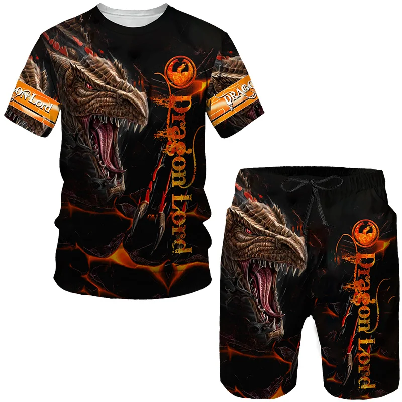

Summer hip-hop casual T-shirt/shorts/suit Men's cashew pattern short sleeve antique size 2 set Sportswear