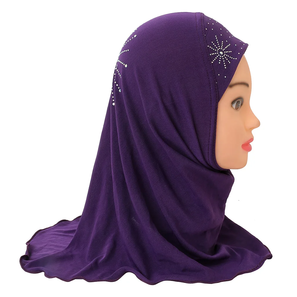 Kids Girls Islamic Muslim Arab Hijab Scarf School Sun Rhinestone Headwear Abaya Hood Hat Shawl Wrap Fashion |