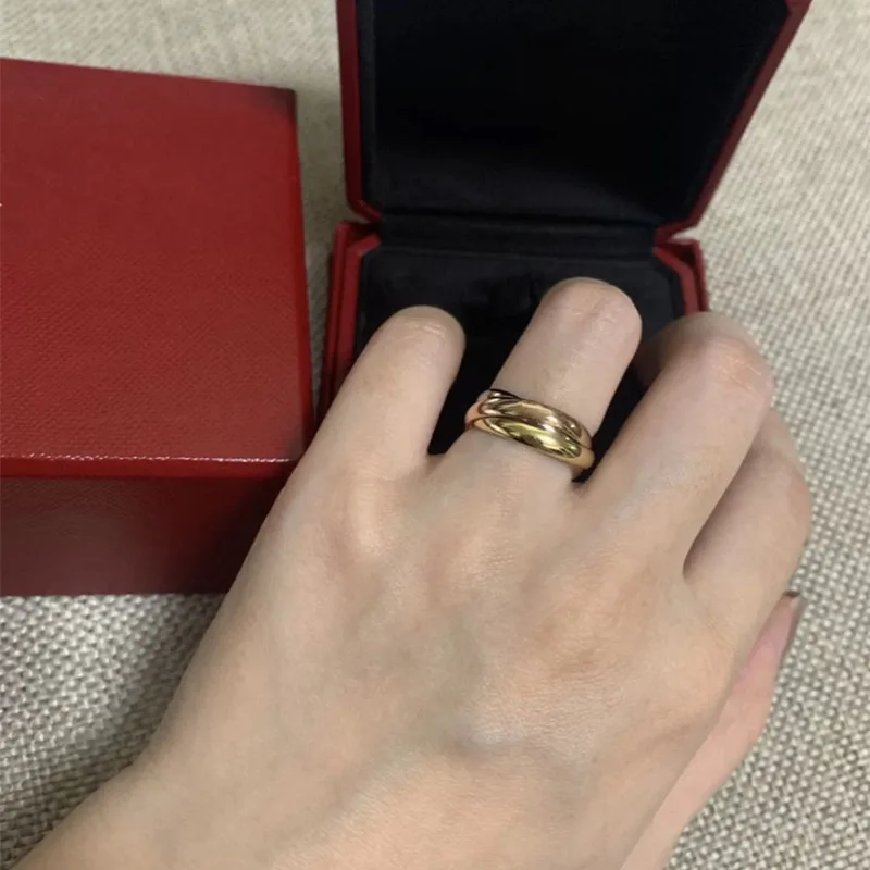 European Luxury Jewelry Classic 925 Sterling Silver Three Rings Three Color Rings Fashion Brand Party Gifts for Men and Women